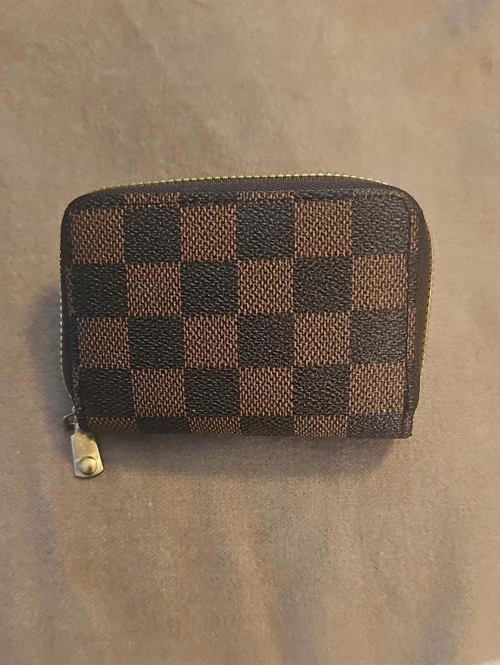 Designer Inspired  Brown Checkered Zip Wallet - Designer Style Womens Accessory